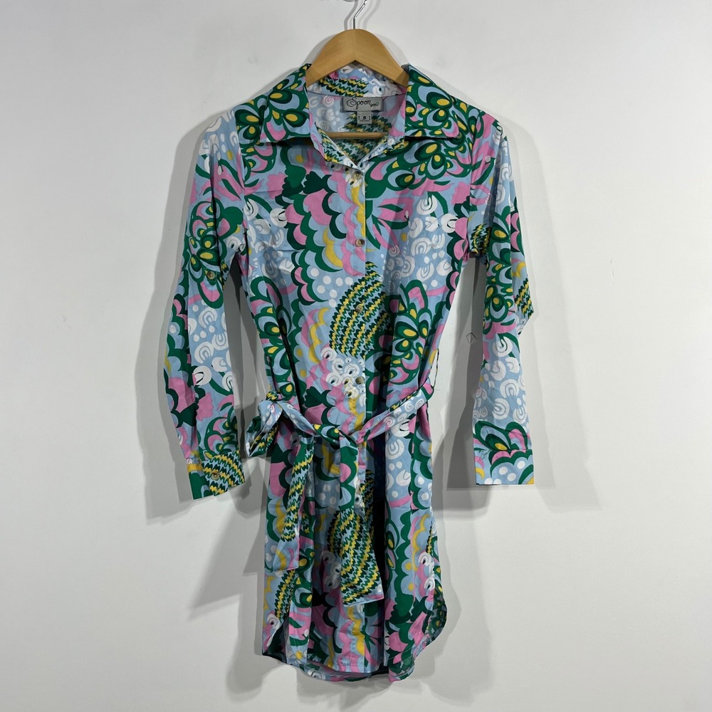 Spoon Y2K Retro‎ Psychedelic Floral Paisley Shirt Dress Event Gala Womens Small
